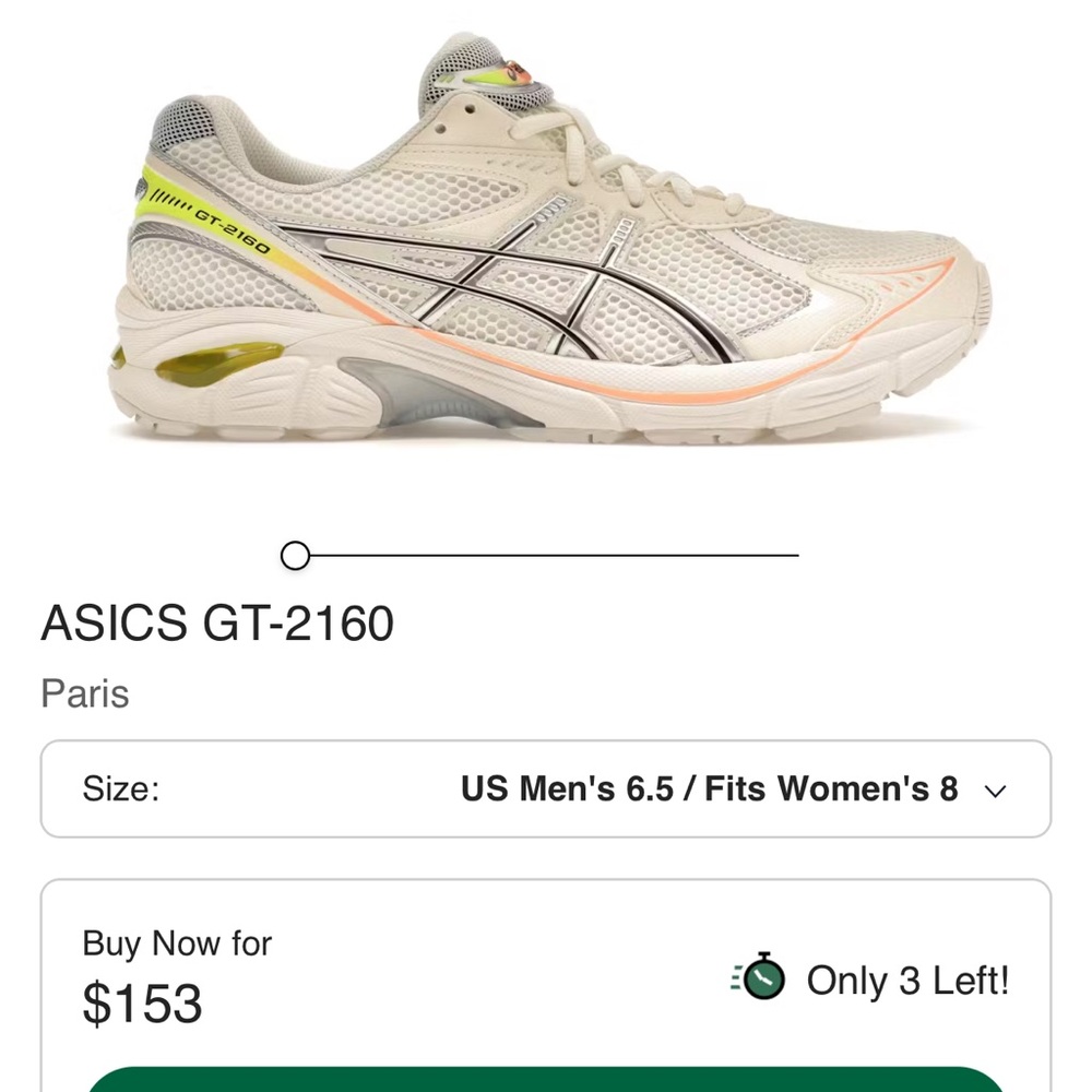 ASICS GT-2160 Cream and Neon Sneakers